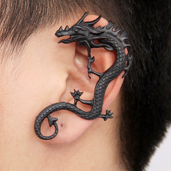 Bild von Modisch Voll-Ohr Ohrklemme Klipp Ohrring für Linkes Ohr Drache Schwarz 61mm x 43mm, 1 Stück