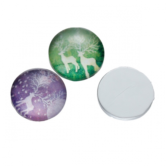 Immagine di Vetro Cupola Dome Seals Cabochon Tondo Flatback A Random Alce Disegno Trasparente 12mm Dia, 10 Pz