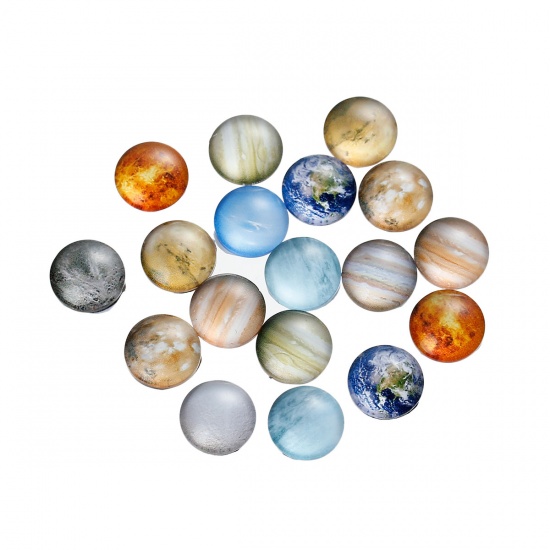 Immagine di Vetro Cupola Dome Seals Cabochon Tondo Flatback A Random Universo Pianeta Disegno Trasparente 12mm Dia, 10 Pz