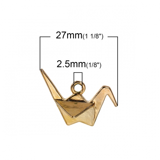 Picture of Zinc Based Alloy 3D Charms Origami Crane Gold Plated 27mm(1 1/8") x 20mm( 6/8"), 20 PCs