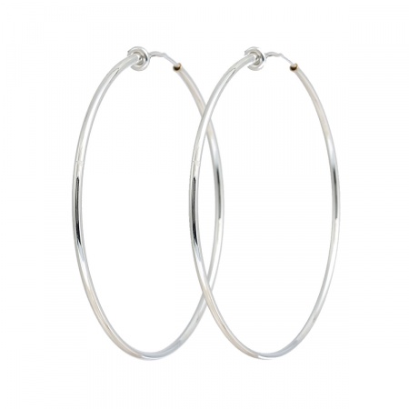 Brass Hoop Earrings Circle Ring Silver Plated 6.2cm(2 4/8") x 6.1cm(2 3/8"), 2 PCs