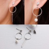 Picture of Earrings Circle Ring Silver Tone Clear Rhinestone White Acrylic Pearl Imitation W/ Stoppers 46mm(1 6/8") x 16mm( 5/8"), Post/ Wire Size: (21 gauge), 1 Pair