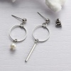 Picture of Earrings Circle Ring Silver Tone Clear Rhinestone White Acrylic Pearl Imitation W/ Stoppers 46mm(1 6/8") x 16mm( 5/8"), Post/ Wire Size: (21 gauge), 1 Pair