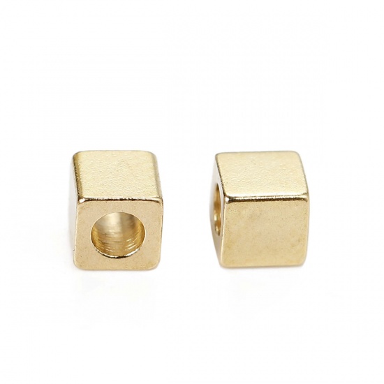 Picture of Brass Spacer Beads Cube Brass Color About 3mm( 1/8") x 3mm( 1/8"), Hole: Approx 1.8mm, 300 PCs                                                                                                                                                                
