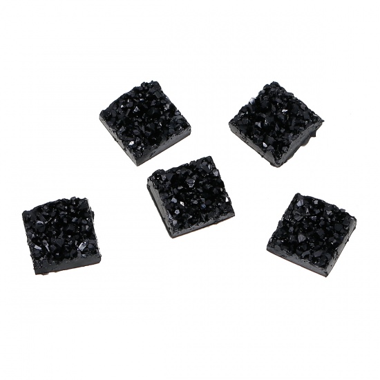 Picture of Druzy /Drusy Resin Dome Seals Cabochon Square Black 12mm( 4/8") x 12mm( 4/8"), 50 PCs