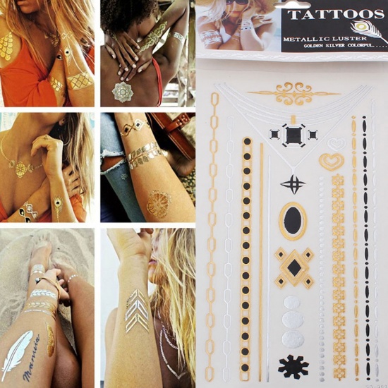 Imagen de Cuerpo Calcomanías Extraíble Tatuajes Temporales Impermeable Multicolor Mixto Patrón 20.5cm x 10.5cm, 1 Hoja