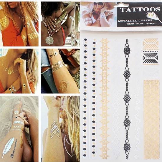 Bild von Temporäre Metallic Tattoos Aufkleber für Körper Wasserdicht Mit verschiedenen Muster 20.5cm x 10.5cm, 1 Blatt