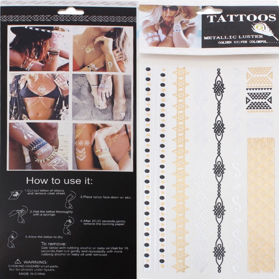 Bild von Temporäre Metallic Tattoos Aufkleber für Körper Wasserdicht Mit verschiedenen Muster 20.5cm x 10.5cm, 1 Blatt