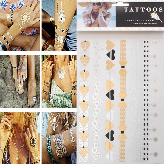 Bild von Temporäre Metallic Tattoos Aufkleber für Körper Wasserdicht Mit verschiedenen Muster 21cm x 15cm, 1 Blatt