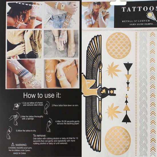 Bild von Temporäre Metallic Tattoos Aufkleber für Körper Wasserdicht Mit verschiedenen Muster 21cm x 14.5cm, 1 Blatt