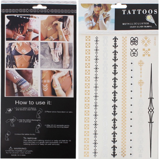 Bild von Temporäre Metallic Tattoos Aufkleber für Körper Wasserdicht Mit verschiedenen Muster 21cm x 14.5cm, 1 Blatt