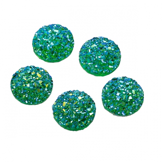 Picture of Druzy /Drusy Resin Dome Seals Cabochon Round Green AB Color 12mm( 4/8") Dia, 20 PCs