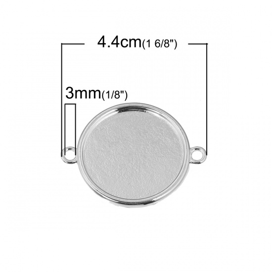 Picture of Zinc Based Alloy Connectors Findings Round Silver Plated Cabochon Settings (Fits 30mm Dia.) 4.4cm(1 6/8") x 3.5cm(1 3/8"), 5 PCs