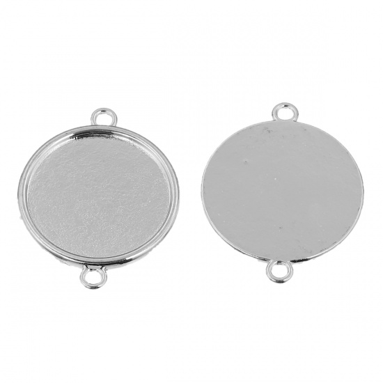 Picture of Zinc Based Alloy Connectors Findings Round Silver Plated Cabochon Settings (Fits 30mm Dia.) 4.4cm(1 6/8") x 3.5cm(1 3/8"), 5 PCs