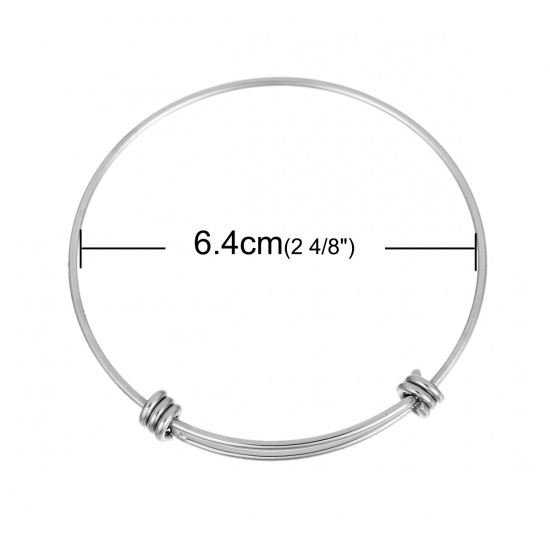 Picture of Stainless Steel Expandable Charm Bangles Bracelets Double Bar Round Silver Tone 21cm(8 2/8") long, 1 Piece