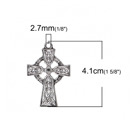 Picture of Zinc Based Alloy Easter Day Pendants Antique Silver Color Cross Celtic Knot (Can Hold ss10 Pointed Back Rhinestone) 3.9cm x 2.5cm, 5 PCs