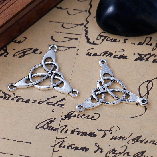 Picture of Zinc Based Alloy Connectors Findings Triangle Antique Silver Color Celtic Knot Pattern Hollow 3.5cm x 3.3cm, 10 PCs