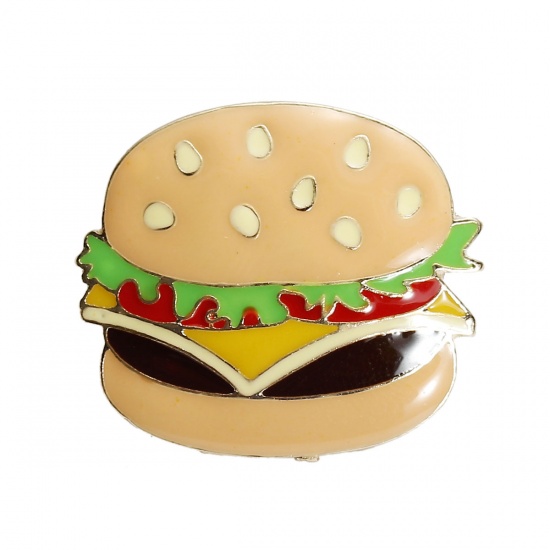 Image de Broche Epingle Cravate Hamburger Doré Multicolore Email 27mm x 24mm, 1 Pièce
