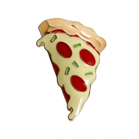 Picture of Tie Tac Lapel Pin Brooches Pizza Gold Plated Multicolor Enamel 28mm(1 1/8") x 21mm( 7/8"), 1 Piece