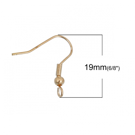 Picture of Iron Based Alloy Ear Wire Hooks Earring Findings Gold Plated 19mm( 6/8") x 18mm( 6/8"), Post/ Wire Size: (21 gauge), 300 PCs
