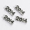 Picture of Zinc Based Alloy Floating Charms For Glass Locket Rectangle Silver Tone Message " 2014 " Carved Black Enamel 14mm( 4/8") x 6mm( 2/8"), 5 PCs