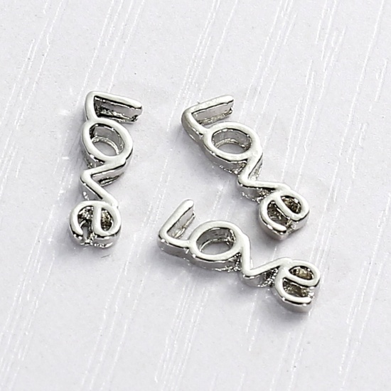 Picture of Zinc Based Alloy Floating Charms For Glass Locket Message " Love " Silver Tone 12mm( 4/8") x 4mm( 1/8"), 5 PCs