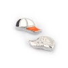 Bild von Zinklegierung Charms für Floating Medaillion Anhänger Kappe Silberfarbe Orange & Weiß Weihnachten Schneeflocke Muster Emaille 9mm x 5mm, 5 Stücke