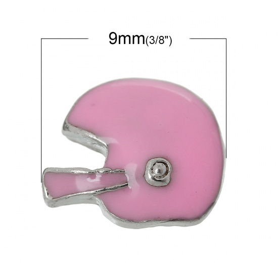 Picture of Zinc Based Alloy Floating Charms For Glass Locket Helmet Silver Tone Pink Enamel 9mm( 3/8") x 7mm( 2/8"), 5 PCs