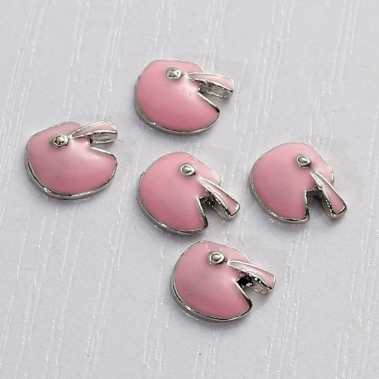 Picture of Zinc Based Alloy Floating Charms For Glass Locket Helmet Silver Tone Pink Enamel 9mm( 3/8") x 7mm( 2/8"), 5 PCs