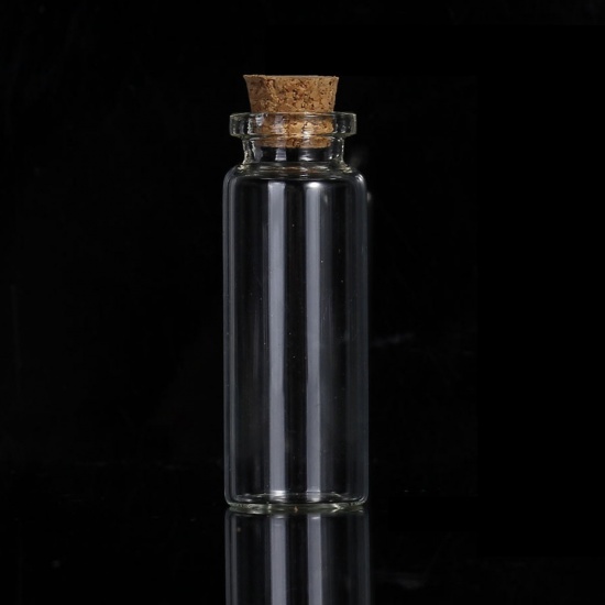 コルク付き ガラス ミニチュア ボトル 円筒形 透明 (容量：15ml) 59mm x 22mm 13x11mm、 5 個 の画像