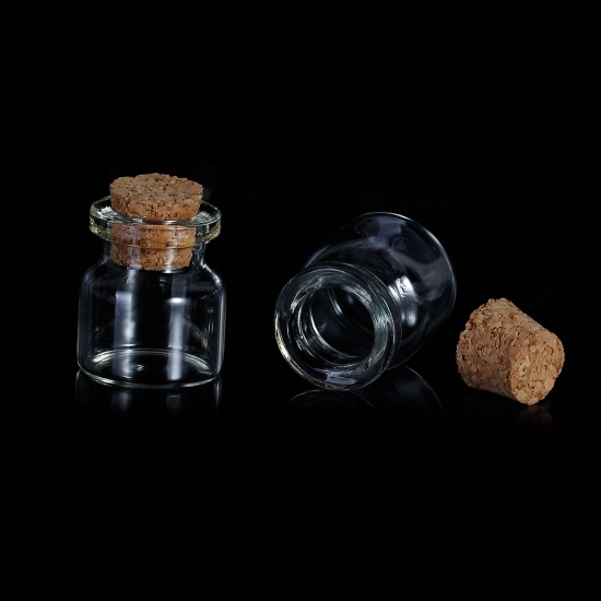 Picture of Glass Bottles Cylinder Jewelry Vials Cork Stoppers Transparent (Capacity: 5ml) 25mm x 22mm 13mm x 10mm, 10 PCs