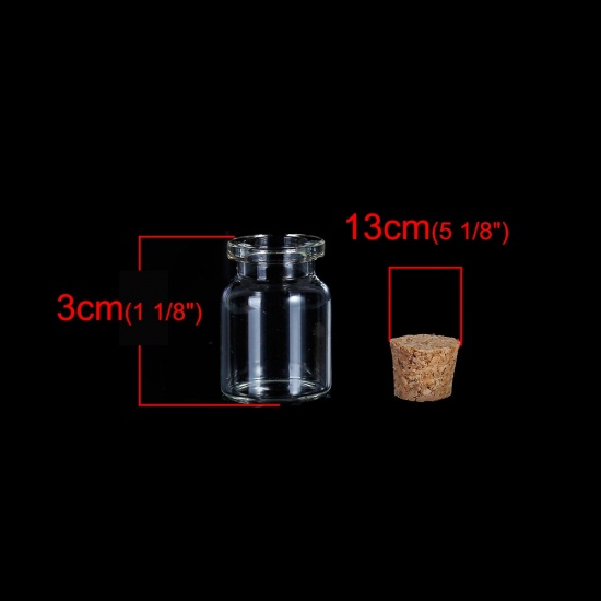Picture of Glass Bottles Cylinder Jewelry Vials Cork Stoppers Transparent (Capacity: 5.8ml) 30mm x 22mm 13mm x 10mm, 10 PCs