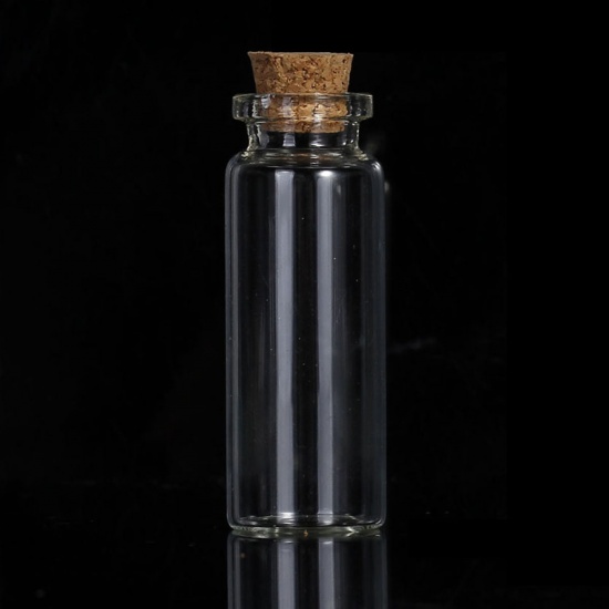 Picture of Glass Bottles Cylinder Jewelry Vials Cork Stoppers Transparent (Capacity: 16ml) 65mm x 22mm 13mm x 10mm, 5 PCs