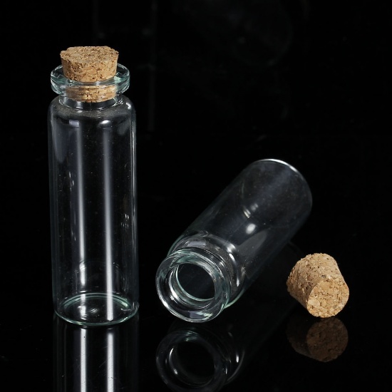 Picture of Glass Bottles Cylinder Jewelry Vials Cork Stoppers Transparent (Capacity: 18.6ml) 70mm x 22mm 13mm x 11mm, 5 PCs