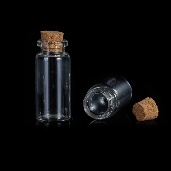 Picture of Glass Bottles Cylinder Jewelry Vials Cork Stoppers Transparent (Capacity: 11.6ml) 49mm x 22mm 13mm x11mm, 5 PCs
