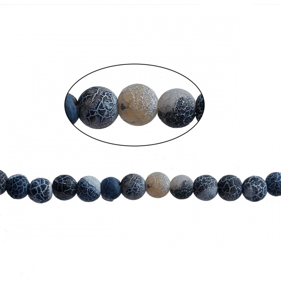 Bild von (Klasse B) Achat ( Natur/gefärbt ) Halbedelstein Perlen Rund Schwarz Crackle ca. 6mm D., Loch: 1.4mm, 39.0cm lang, 1 Streif (ca. 66 Stüke/Strang)