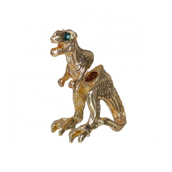 Picture of 3D Double Sided Ear Post Stud Earrings Gold Plated Dinosaur Animal Green Rhinestone 28mm(1 1/8") x 22mm( 7/8"), Post/ Wire Size: (21 gauge), 2 PCs
