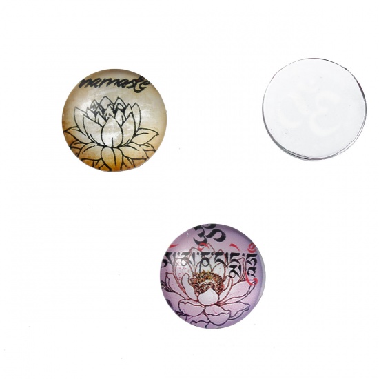 Immagine di Vetro Cupola Dome Seals Cabochon Tondo Flatback A Random Yoga Disegno Trasparente 25mm Dia, 10 Pz