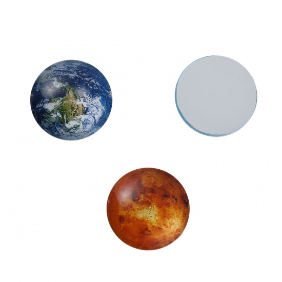 Image de Cabochon Dôme en Verre Rond Univers Planète Couleur au Hasard Transparent 20mm Dia, 10 Pcs