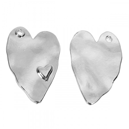 Lega di Zinco Charm Ciondoli Cuore Tono Argento 38mm x 24mm , 5 Pz