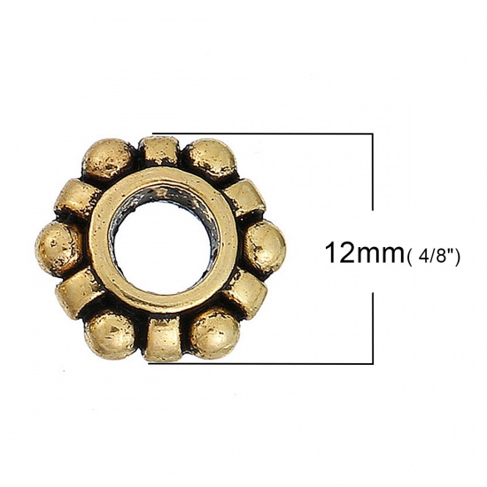 Picture of Zinc Based Alloy European Style Large Hole Charm Beads Gear Gold Tone Antique Gold About 12mm( 4/8") x 11mm( 3/8"), Hole: Approx 4.6mm, 50 PCs