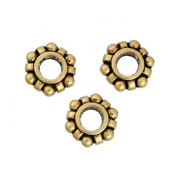Picture of Zinc Based Alloy European Style Large Hole Charm Beads Gear Gold Tone Antique Gold About 12mm( 4/8") x 11mm( 3/8"), Hole: Approx 4.6mm, 50 PCs
