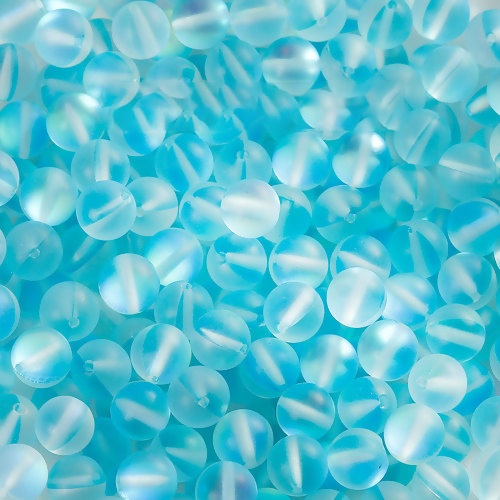 Immagine di Vetro Sciolto Imitazione Perle Polaris Glitter Tondo Blu Chiaro Smerigliato Circa 10mm Dia, Foro: Circa 1.1mm, 10 Pz