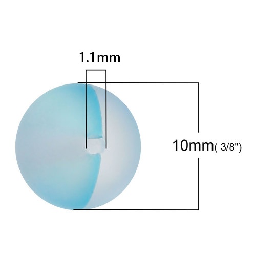 ガラス 模造ポラリスビーズ 円形 水色 つや消し仕様 約 10mm直径、 穴：約 1.1mm 10 個 の画像