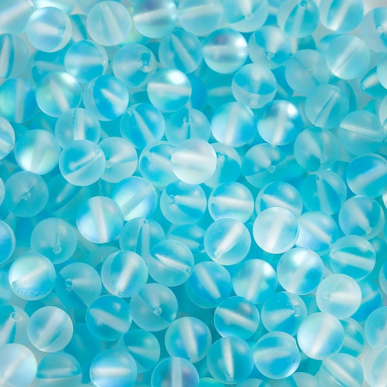 Immagine di Vetro Sciolto Imitazione Perle Polaris Glitter Tondo Blu Chiaro Smerigliato Circa 6mm Dia, Foro: Circa 1.1mm, 10 Pz