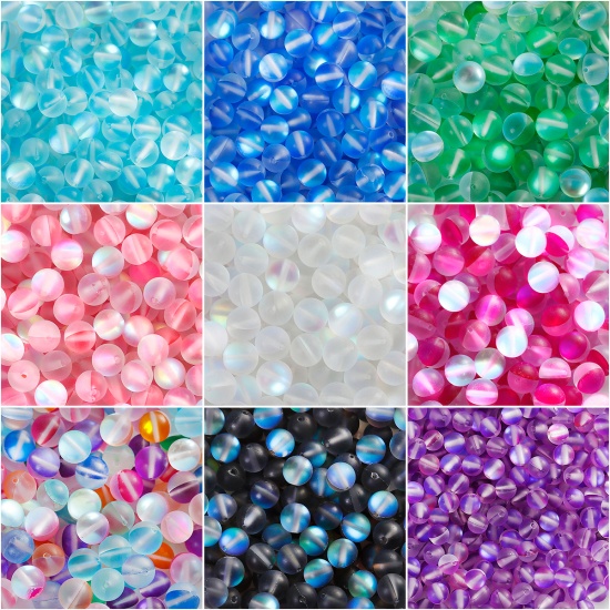 Immagine di Vetro Sciolto Imitazione Perle Polaris Glitter Tondo Blu Chiaro Smerigliato Circa 6mm Dia, Foro: Circa 1.1mm, 10 Pz