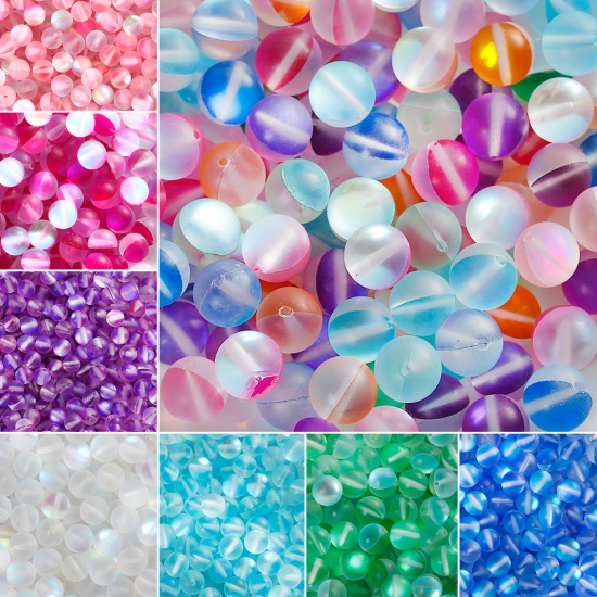 Immagine di Vetro Sciolto Imitazione Perle Polaris Glitter Tondo Blu Chiaro Smerigliato Circa 6mm Dia, Foro: Circa 1.1mm, 10 Pz