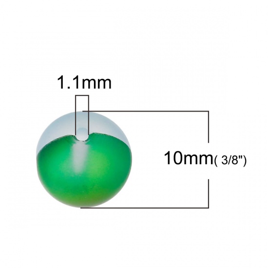 ガラス 模造ポラリスビーズ 円形 緑 つや消し仕様 約 10mm直径、 穴：約 1.1mm 10 個 の画像
