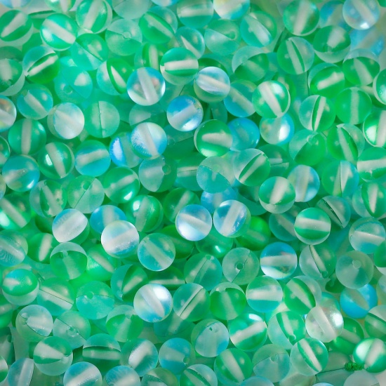 Immagine di Vetro Sciolto Imitazione Perle Polaris Glitter Tondo Verde Smerigliato Circa 6mm Dia, Foro: Circa 1.1mm, 10 Pz