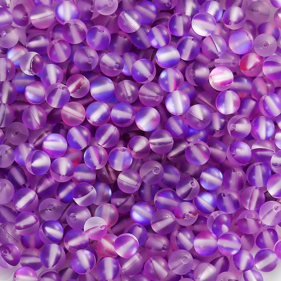 Immagine di Vetro Sciolto Imitazione Perle Polaris Glitter Tondo Colore Viola Smerigliato Circa 8mm Dia, Foro: Circa 1.1mm, 10 Pz
